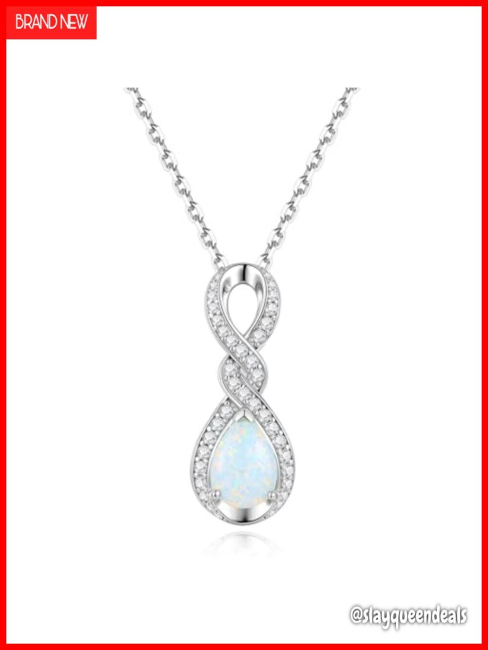 Infinity Teardrop Birthstone Pendant Necklace White Gold Plated Sterling Silver